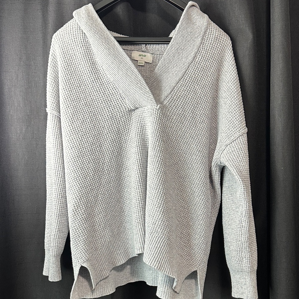 Aerie Light Gray Cowl Neck Sweater